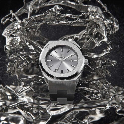 Relógio Paul Rich de prata para homem com pulseira de aço Apollo's Silver 42MM
