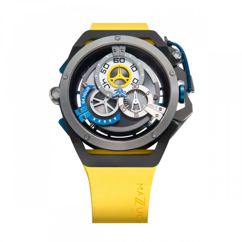 Men's Mazzucato black watch with rubber strap Rim Sport Black / Yellow - 48MM Automatic