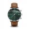 Men's silver About Vintage watch with genuine leather belt Chronograph Green Sunray  1815 41MM