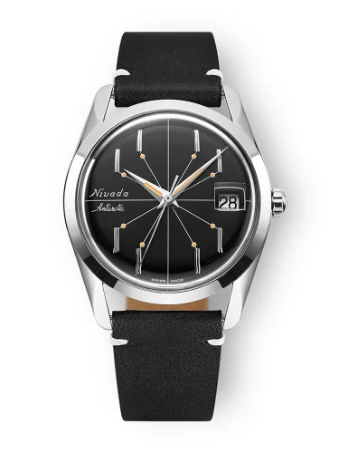 Męski srebrny zegarek Nivada Grenchen ze skórzanym paskiem Antarctic Spider 35011M15 35M
