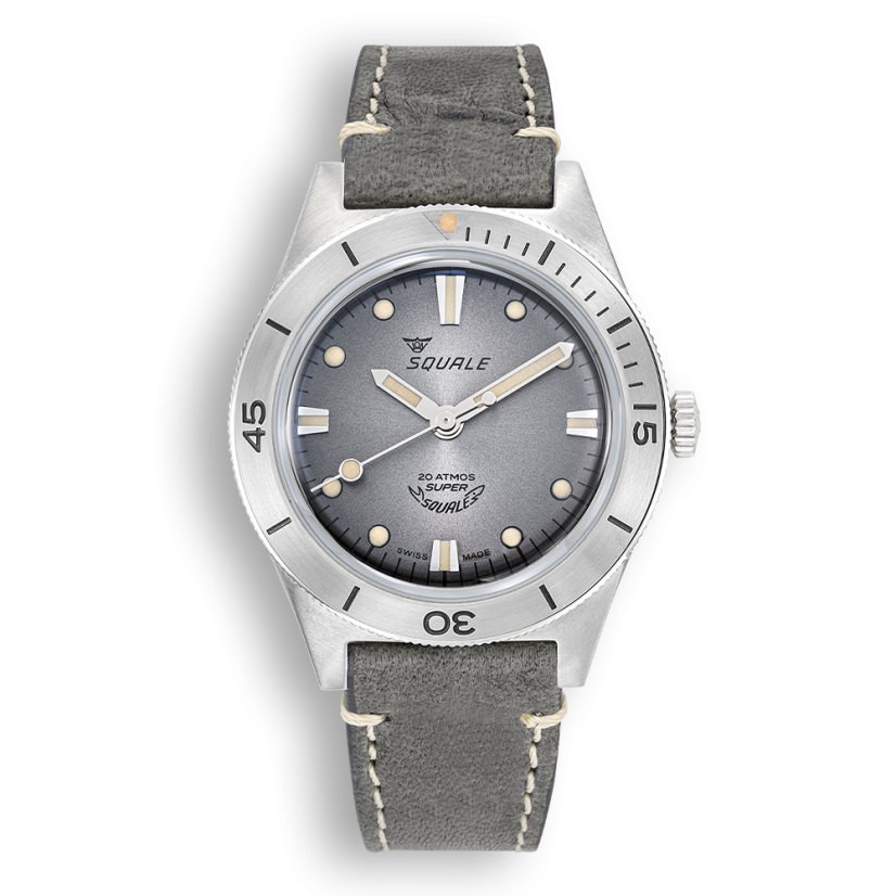 Men's silver Super-Squale Sunray Grey Leather - Silver 38MM Automatic