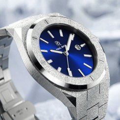 Stříbrné pánské hodinky Paul Rich s ocelovým páskem Signature Frosted Barons Blue 45MM