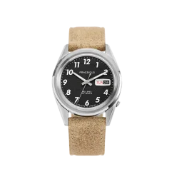 Męski srebrny zegarek Praesidus ze skórzanym paskiem Rec Spec - White Popcorn Sand Leather 38MM Automatic