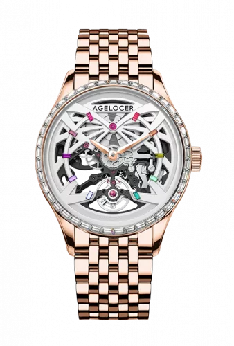 Relógio Agelocer Watches ouro para homens com pulseira de aço Schwarzwald II Series Gold / White Rainbow 41MM Automatic