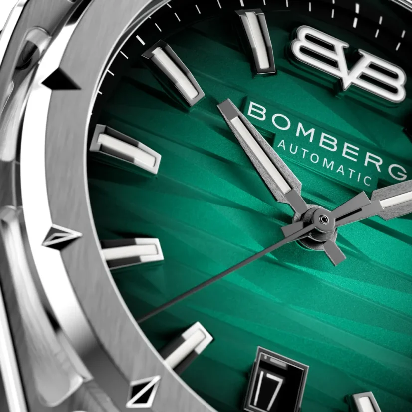 Men's silver Bomberg Watch with steel strap EDGE GREEN 43MM Automatic
