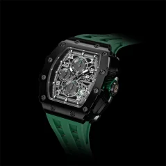 Černé pánské hodinky Tsar Bomba Watch s gumovým TB8204Q - Black / Green 43,5MM