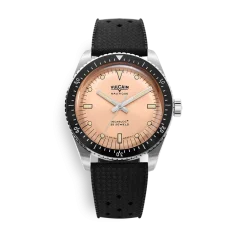 Montre Vulcain pour hommes en argent avec bracelet en caoutchouc Skindiver Nautique - Salmon Beige Luminova - Rubber 44,5MM Automatic