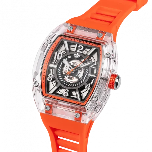 Srebrny zegarek męski Ralph Christian z gumką The Ghost - Neon Orange Automatic 43MM