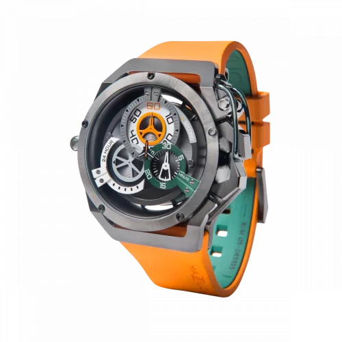 Czarny męski zegarek Mazzucato z gumowym paskiem Rim Sport Black / Orange - 48MM Automatic