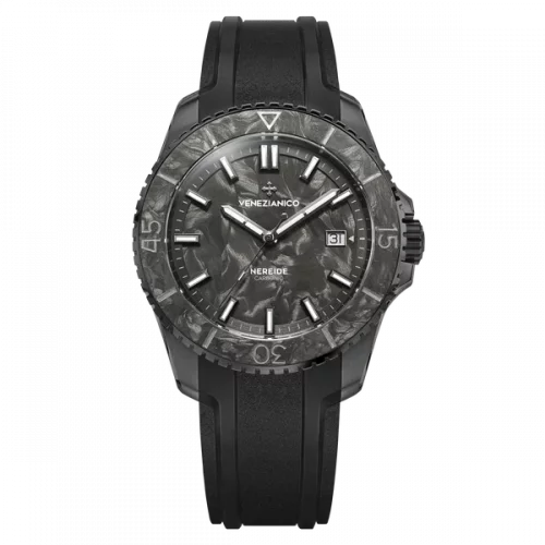 Černé pánské hodinky Venezianico s gumovým páskem Nereide Carbonio 4521560 42MM Automatic