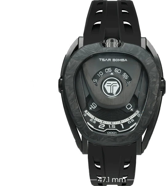 Men's black Tsar Bomba Watch with a rubber band TB8213 - All Black Automatic 44MM