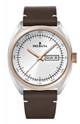 Męski srebrny zegarek Delbana Watches ze skórzanym paskiem Locarno Silver Gold / White 41,5MM