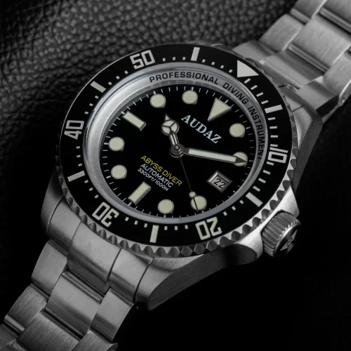 Strieborné pánske hodinky Audaz Watches s oceľovým pásikom Abyss Diver ADZ-3010-01 - Automatic 44MM