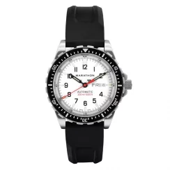 Relógio Marathon Watches prata para homens com pulseira de borracha Arctic Edition Jumbo Day/Date Automatic 46MM