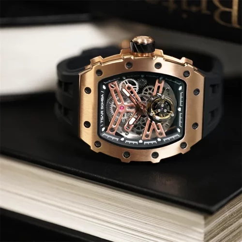 Reloj dorado Tsar Bomba Watch de hombre con goma TB8208A - Gold / Black Automatic 43,5MM