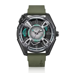 Men's Mazzucato black watch with rubber strap LAX Dual Time Black / Green - 48MM Automatic