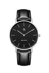 Silver women's Paul Rich watch with genuine leather strap Monaco Black Silver - Black Leather