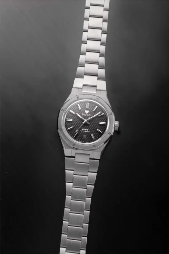 Men's silver Nivada Grenchen watch with steel strap F77 TITANIUM ANTHRACITE 68006A77 37MM Automatic