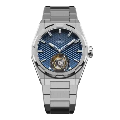 Men's silver Aisiondesign Watches with steel Tourbillon Hexagonal Pyramid Seamless Dial - Blue 41MM