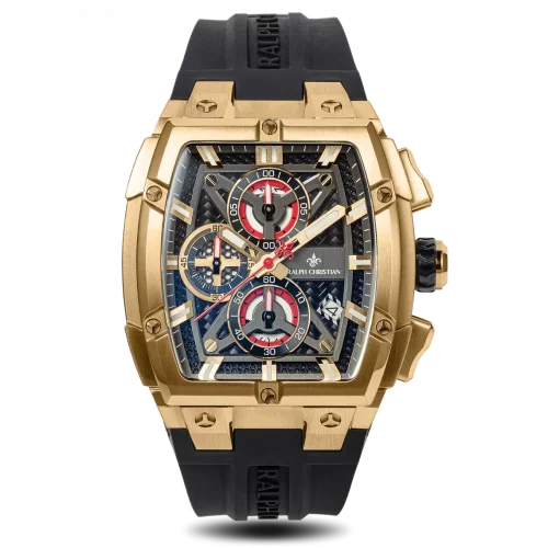 Zlaté pánské hodinky Ralph Christian s gumovým páskem The Polaris Chrono - Gold / Obsidian Black 42,5MM