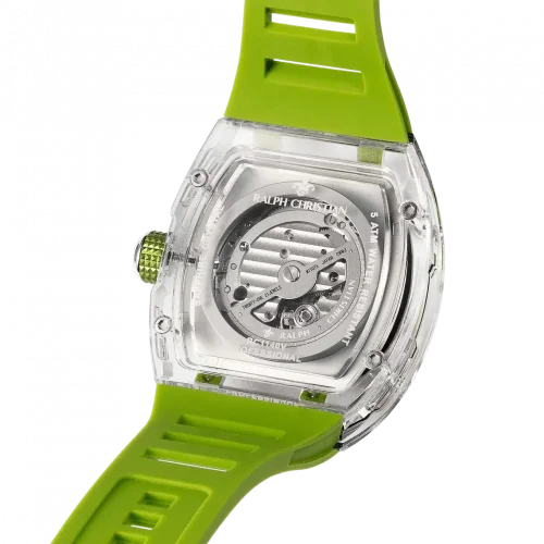 Srebrny zegarek męski Ralph Christian z gumką The Ghost - Acid Green Automatic 43MM