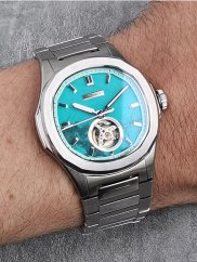 Relógio Waldhoff bracelete de aço prateado para homem Navigator Turquoise 40MM Automatic