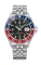 Męski srebrny zegarek Delma Watches ze stalowym paskiem Santiago GMT Meridian Silver / Black Red 43MM Automatic