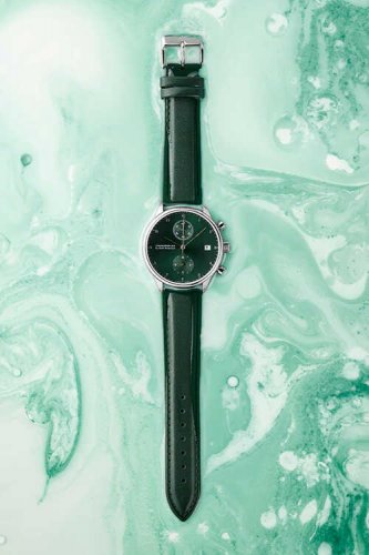 Zilverkleurig herenhorloge van About Vintage met echt leren riem Chronograph Green Sunray  1815 41MM