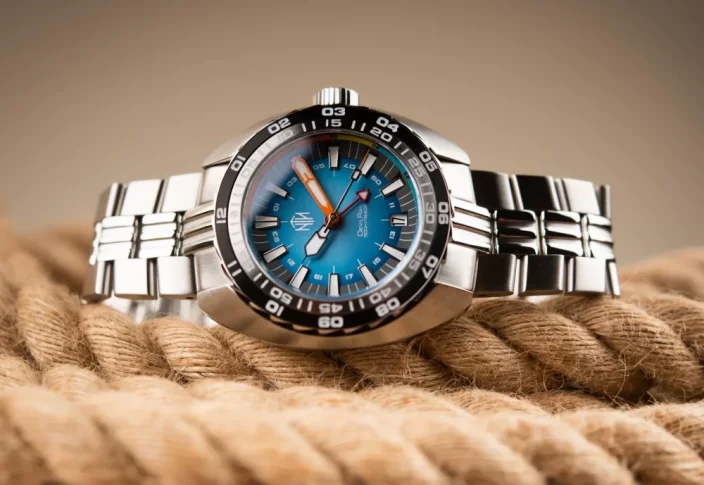 Stříbrné pánské hodinky NTH Watches s ocelovým páskem DevilRay GMT With Date - Silver / Blue Automatic 43MM