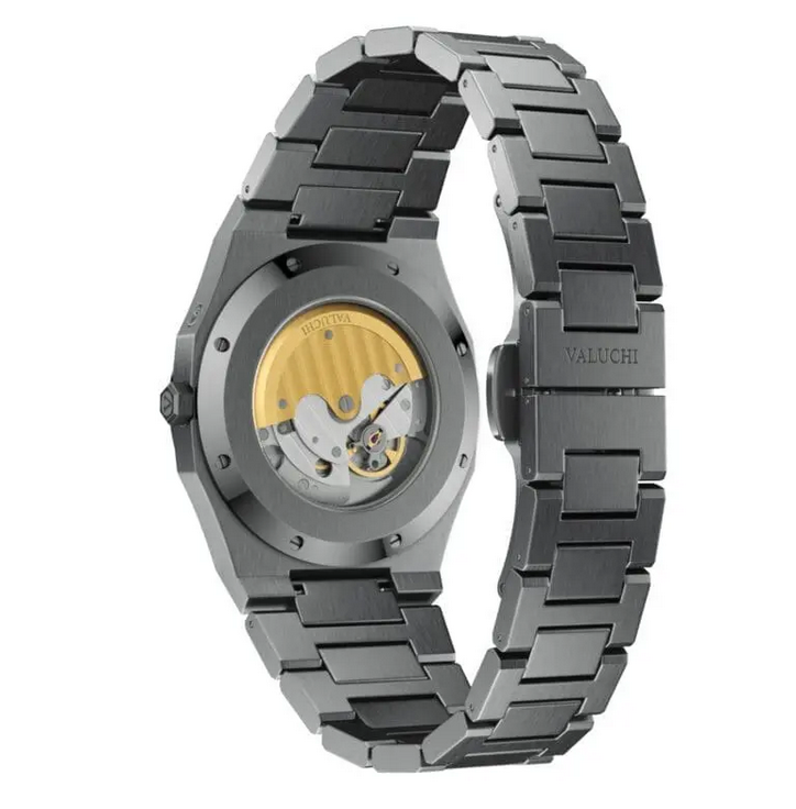 Men's black Valuchi watch with steel strap Lunar Calendar - Gunmetal Black Automatic 40MM