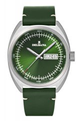 Men's silver Delbana Watch with leather strap Locarno Silver / Green 41,5MM