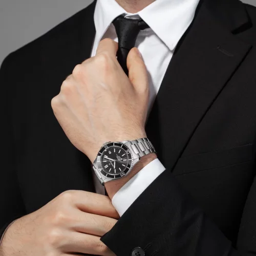 Montre homme Venezianico en argent avec un bracelet en acier Nereide 3321504C Black 42MM Automatic