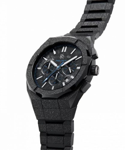Orologio da uomo Paul Rich nero con cinturino in acciaio Frosted Motorsport - Black / Blue 45MM Limited edition