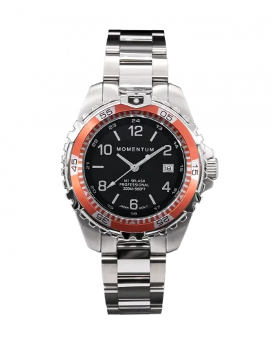 Strieborné pánske hodinky Momentum Watches s ocelovým pásikom Splash Black / Coral 38MM