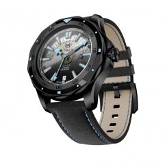 Černé pánské hodinky Fathers s koženým páskem Horizon Evolution All Black 40MM Automatic