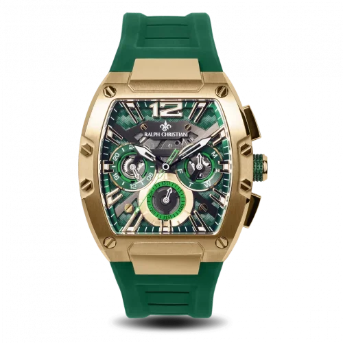 Złoty męski zegarek Ralph Christian z gumką The Intrepid Sport - Gold 42,5MM