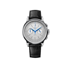 Men's silver Corniche watch with leather strap Chronograph Steel with White dial 39MM