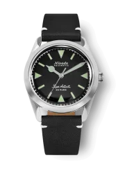 Men's silver Nivada Grenchen watch with leather strap Super Antarctic 32026A15 38MM Automatic