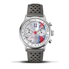 Srebrny zegarek męski Ferro & Company ze skórzanym paskiem Race Master Chronograph Silver 39MM