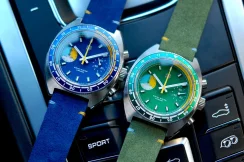 Montre Straton Watches pour homme de couleur argent avec bracelet en cuir Yacht Racer Green / Yellow 42MM