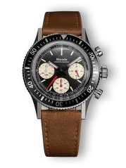 Srebrny zegarek męski Nivada Grenchen ze skórzanym paskiem Chronoking Mecaquartz Brown Leather 87033Q16 38MM