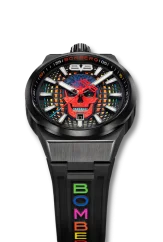 Schwarze Herrenuhr Bomberg Watches mit Gummiband METROPOLIS MEXICO CITY 43MM Automatic