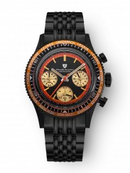 Czarny zegarek męski Nivada Grenchen  ze stalowym paskiem Chronoking Mecaquartz Steel Black 87041Q10 38MM