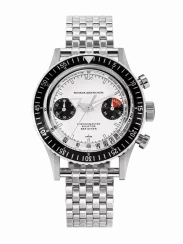 Men's silver Nivada Grenchen watch with steel strap White Panda 86010WM11 38MM Manual