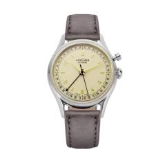 Men's silver Vulcain watch with leather strap Cricket Tradition Grey Steel Case Back - Eggshell 39MM Automatic