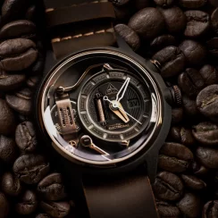 Černé pánské hodinky The Electricianz s koženým páskem The Moka Z 45MM