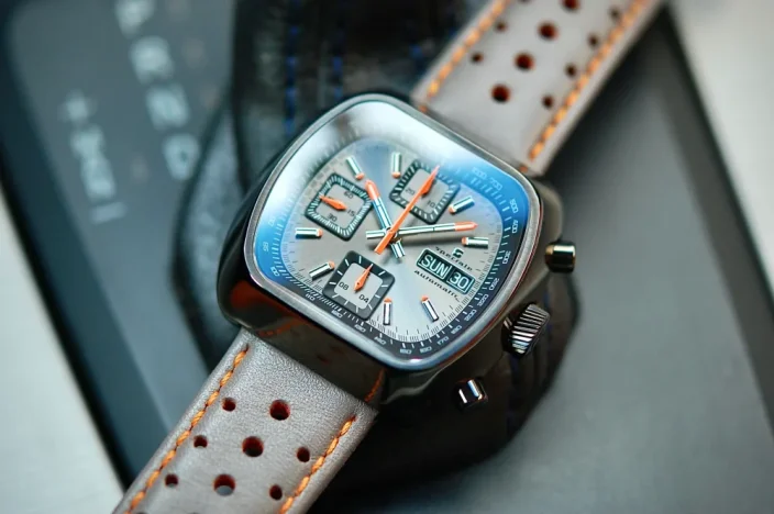 Męski srebrny zegarek Straton Watches ze skórzanym paskiem Speciale Grey Sand Paper 42MM
