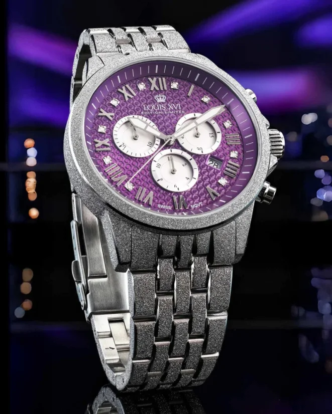 Men's silver Louis XVI watch with steel strap Frosted Aramis 2.0 With Diamonds - 3624 Silver 43MM