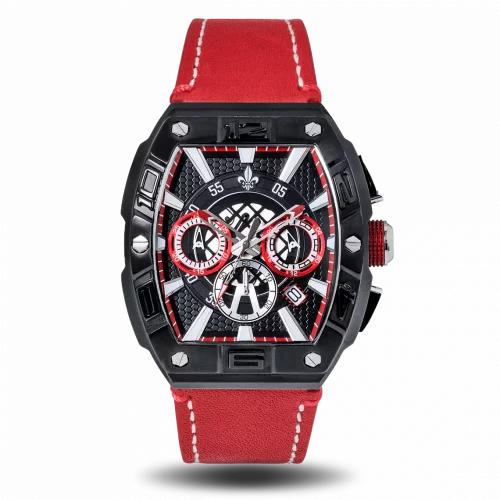 Μαύρο ανδρικό ρολόι Ralph Christian με δερμάτινο λουράκι The Intrepid Chrono - Red 42,5MM