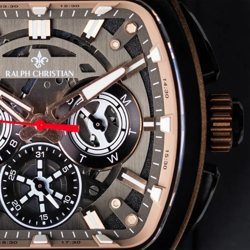 Černé pánské hodinky Ralph Christian s gumovým páskem The Vector Sport Copper Eclipse 47MM